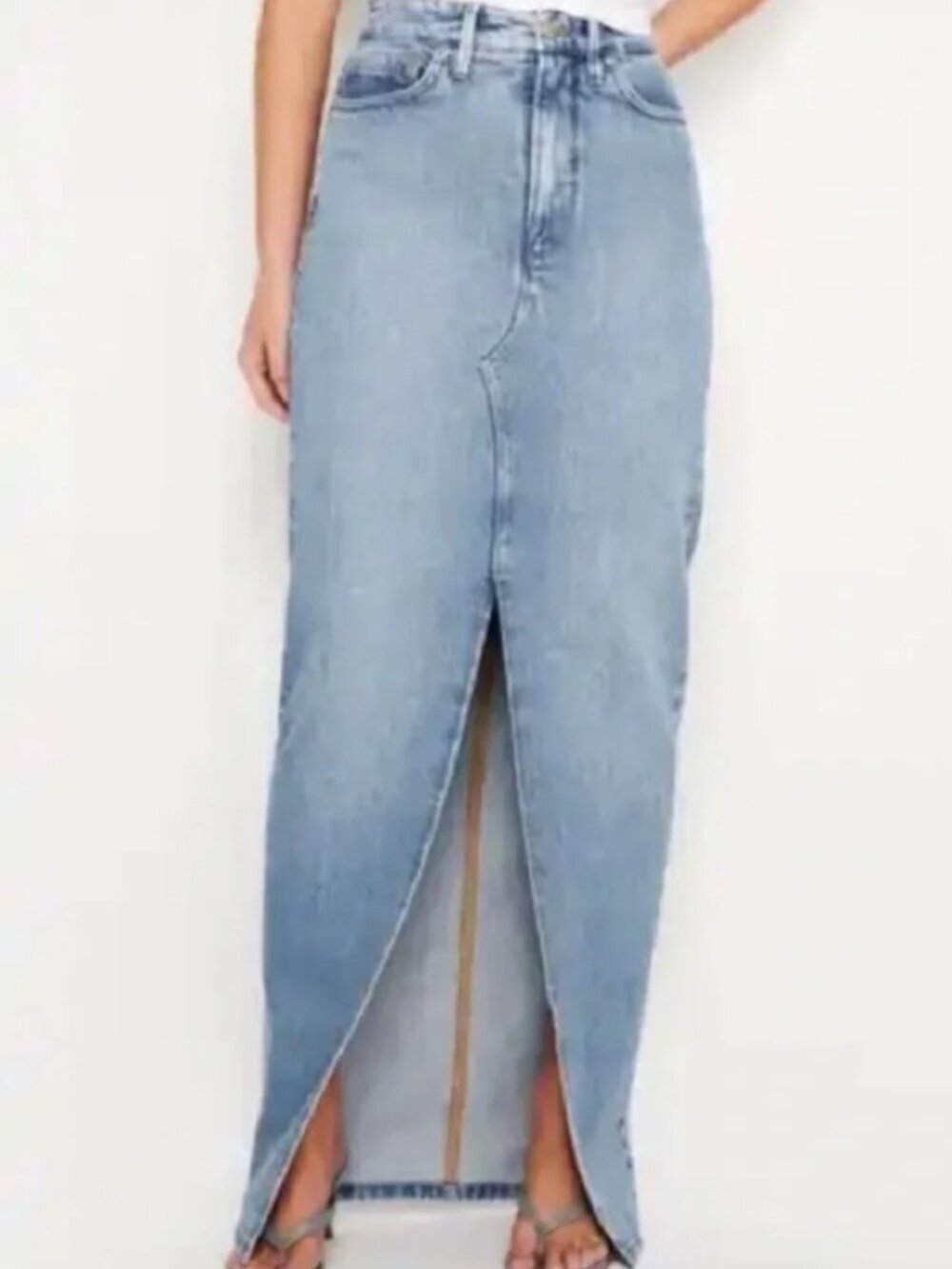 Good American Slit Front Denim Maxi Skirt 00